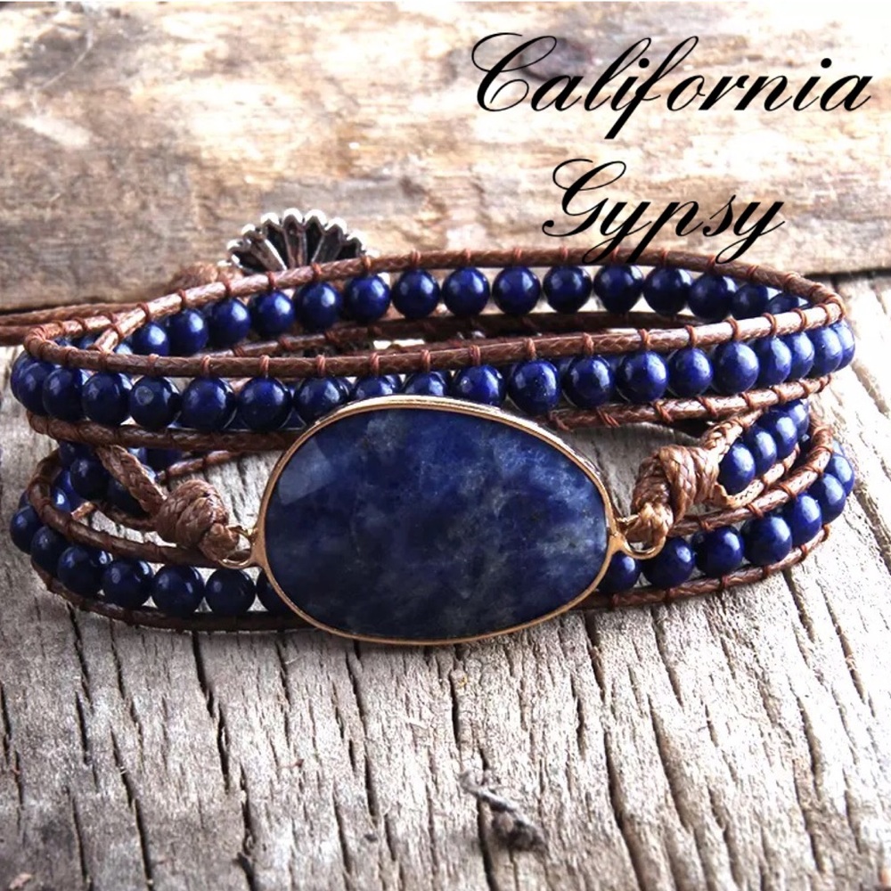 RESTOCKING🎉Blue quartz boho leather bracelet - Picture 1 of 3